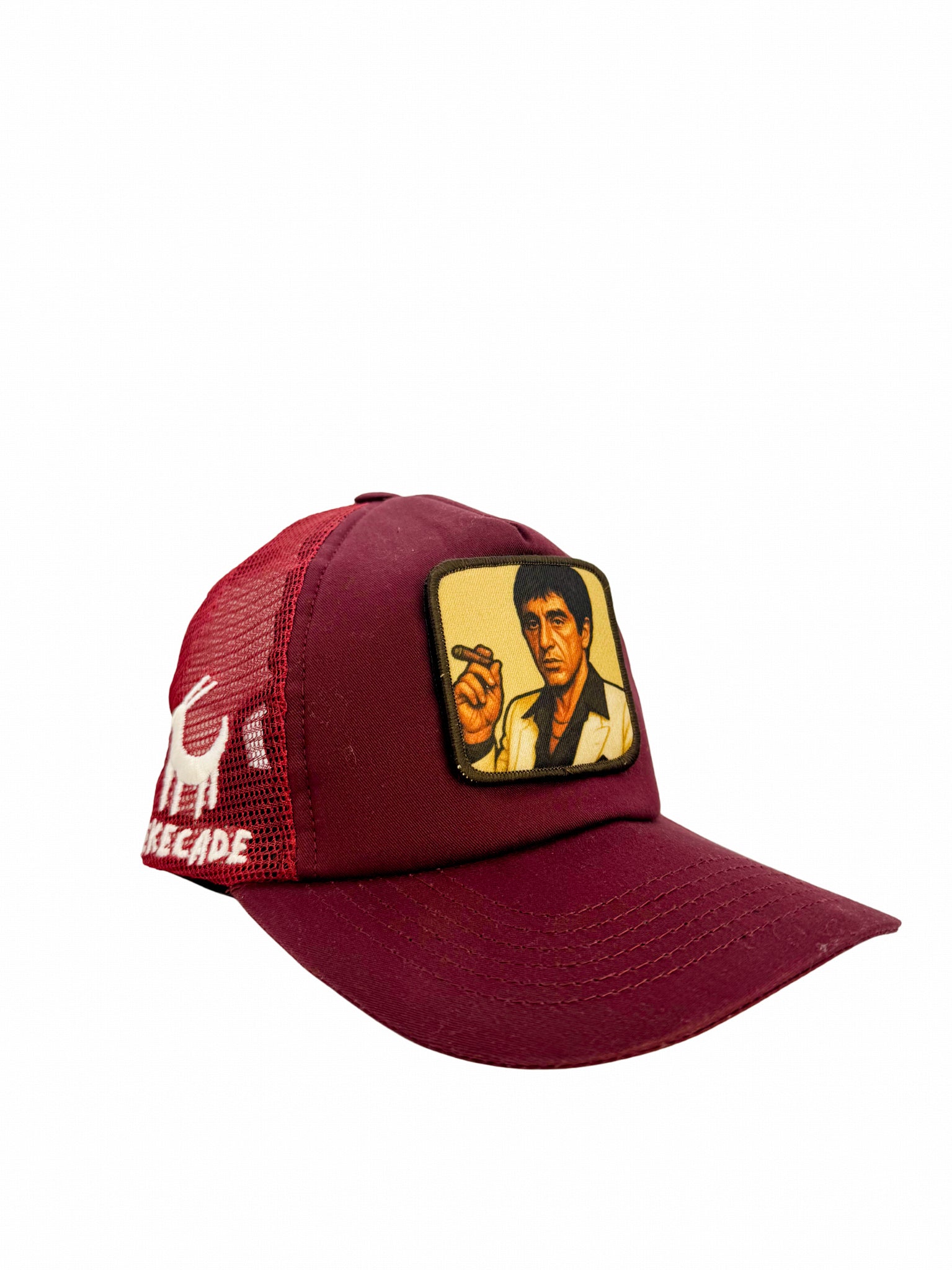 'Tony Montana' - 5 Panel Burgundy Trucker Hat