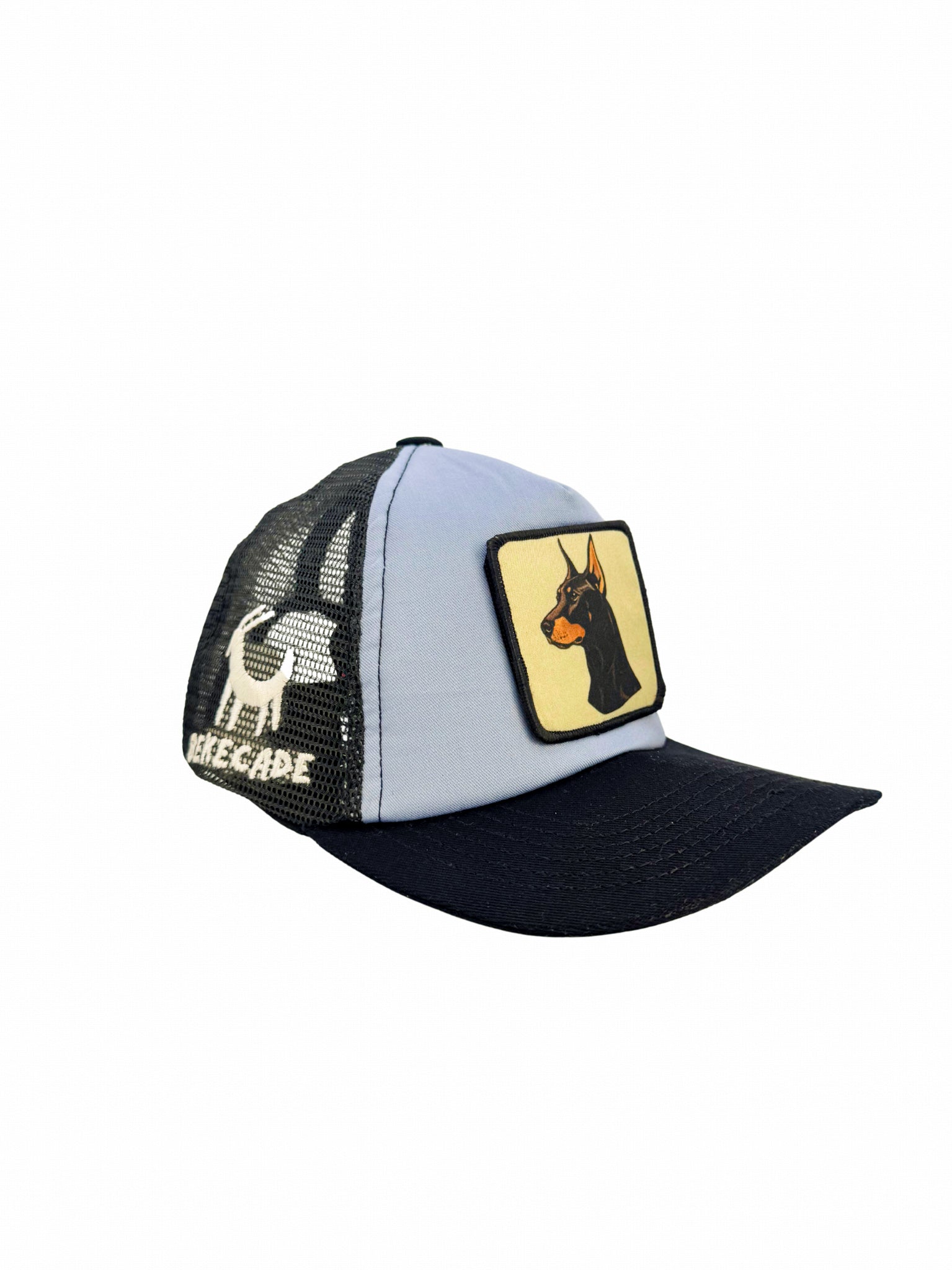 'DOBERMAN' - 5 Panel Ice Blue Trucker Hat