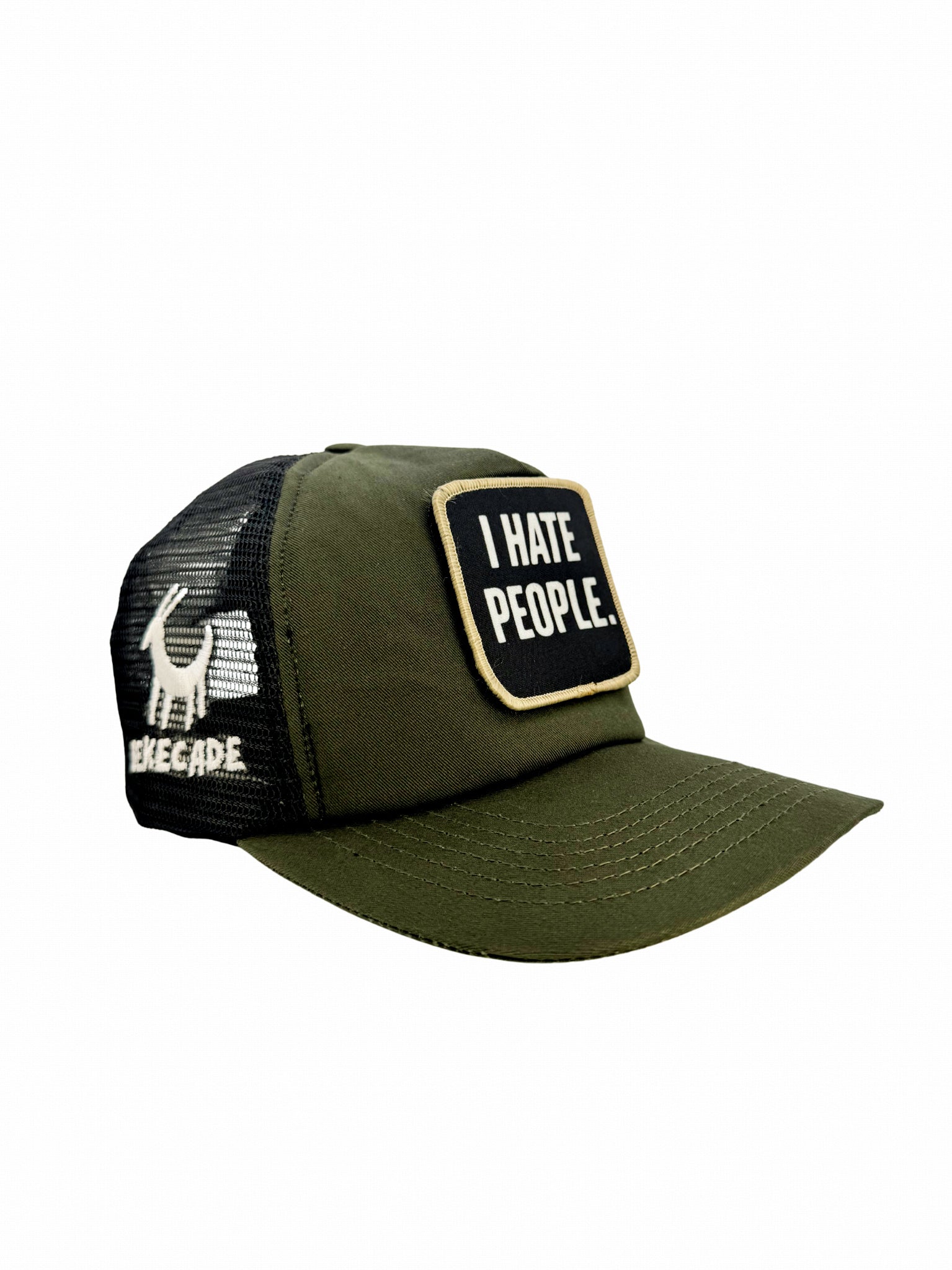 'I HATE PEOPLE' - 5 Panel Khaki Green Trucker Hat