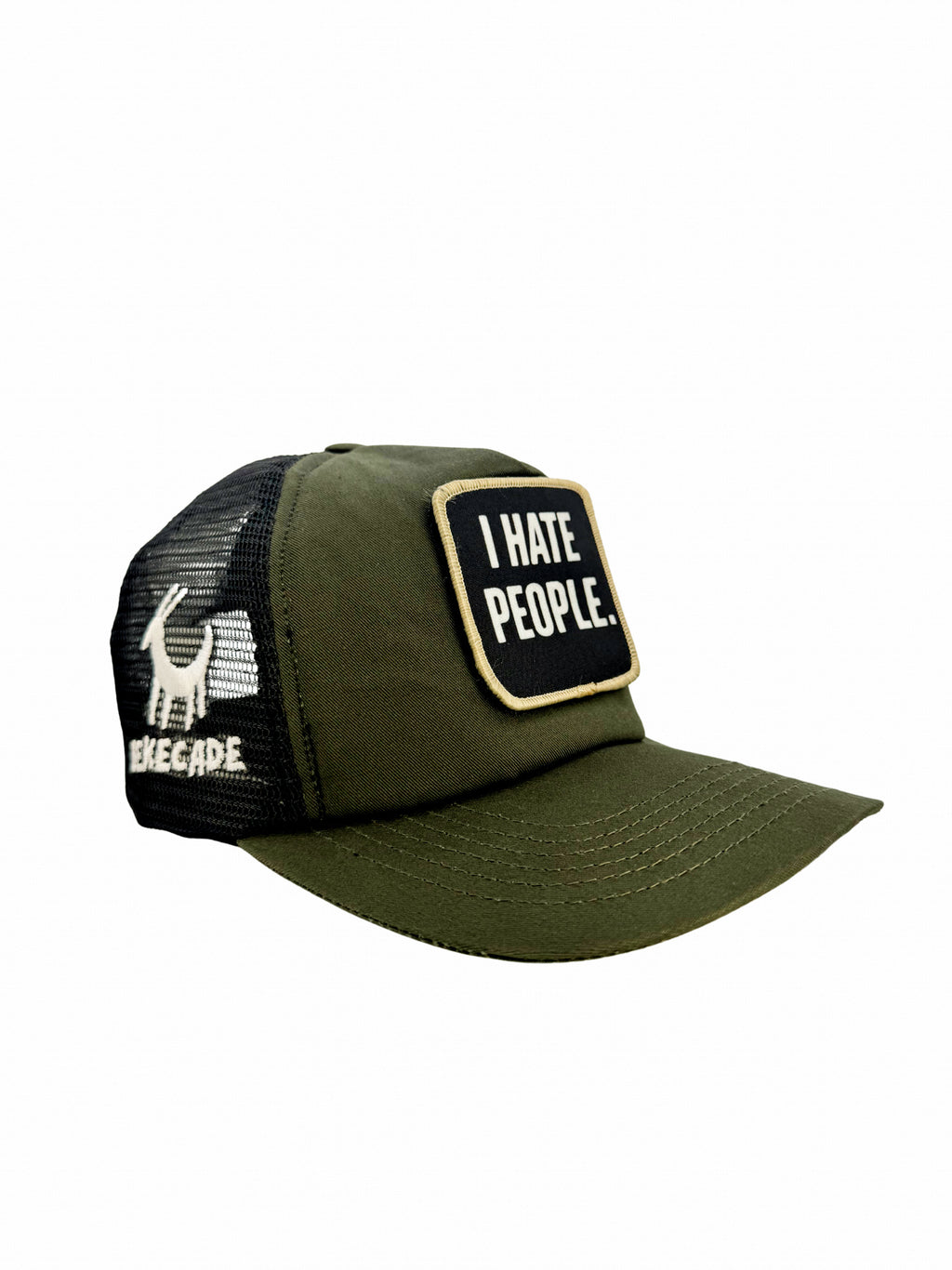 'I HATE PEOPLE' - 5 Panel Khaki Green Trucker Hat