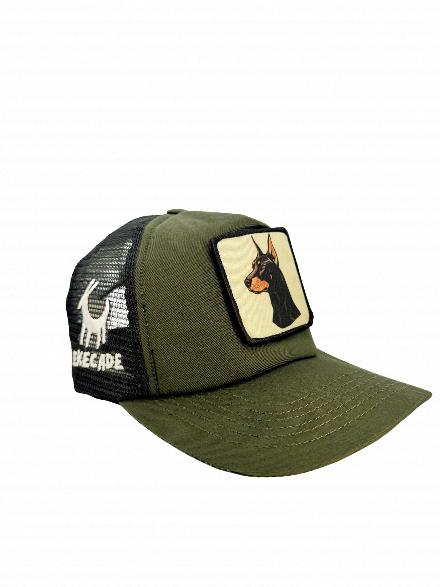 'DOBERMAN' - 5 Panel Khaki Green Trucker Hat