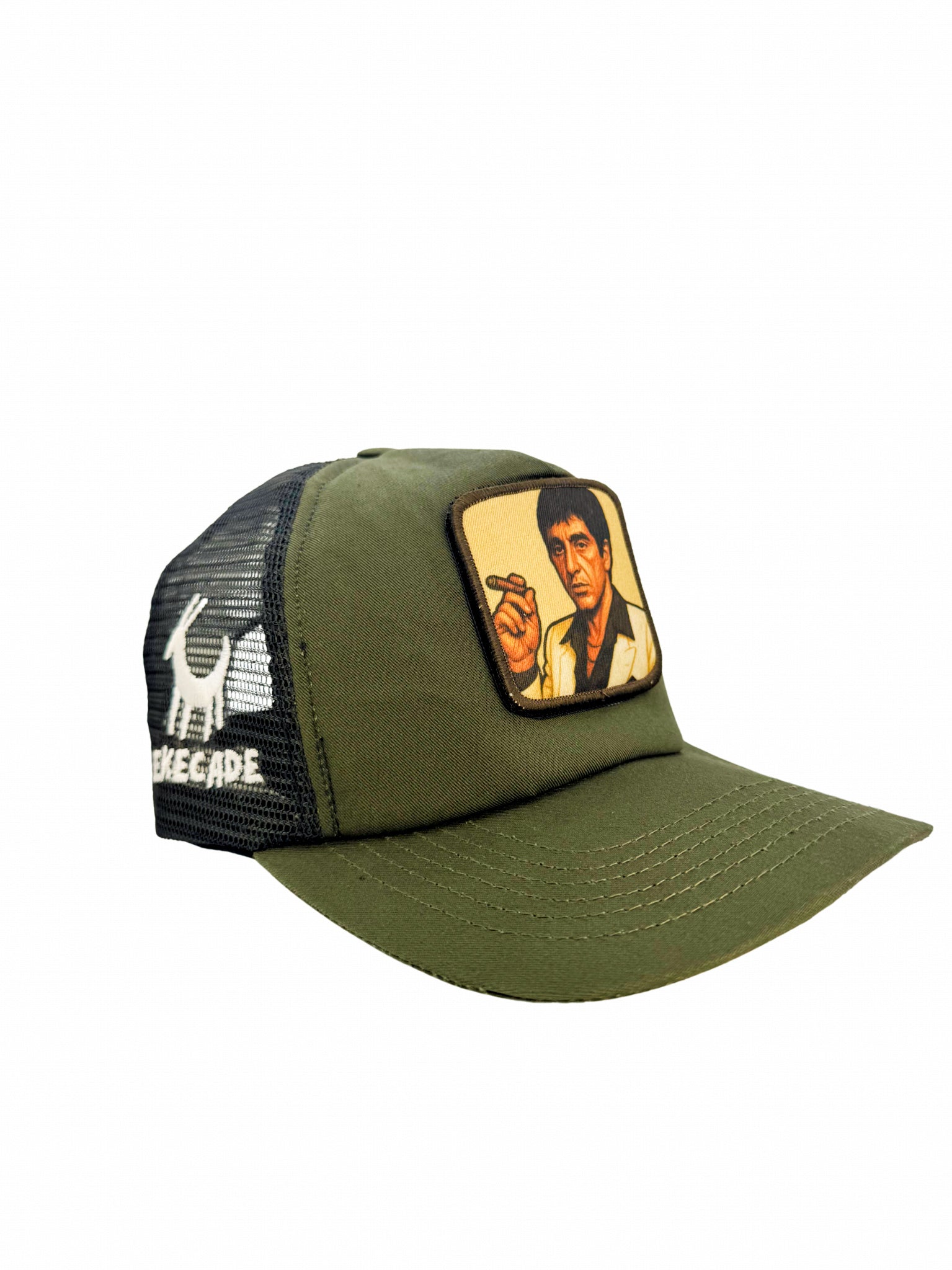 'Tony Montana' - 5 Panel Khaki Green Trucker Hat