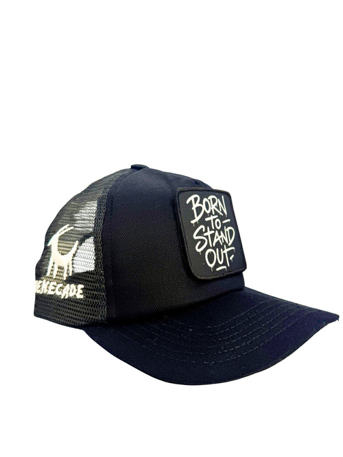 'BORN TO STAND OUT' - 5 Panel Black Trucker Hat