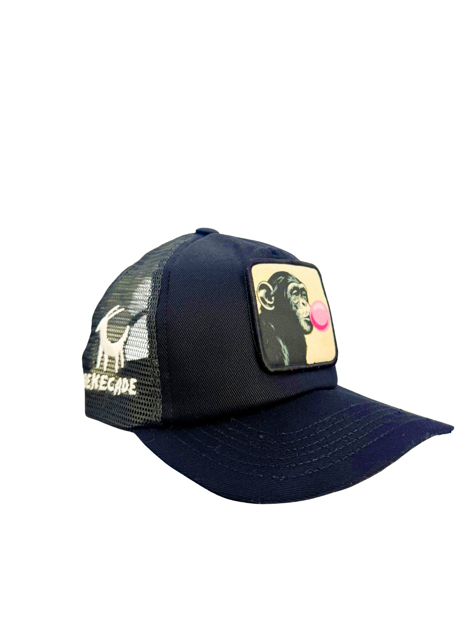 'BUBBLE GUM MONKEY' - 5 Panel Black Trucker Hat